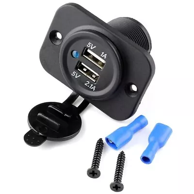 3.1Amp Waterproof Motorcycle Dual USB Port Charger Socket 1A % 2.1A For Car Boat • £6.46