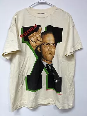 Malcom X T Shirt Mens Size Small Short Sleeve Double Sided Cream Tee X • $25.88