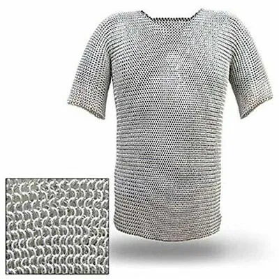 Aluminium Chainmail Medieval Armour Butted Chain Mail Shirt Haubergeon LARP SCA • £45.78