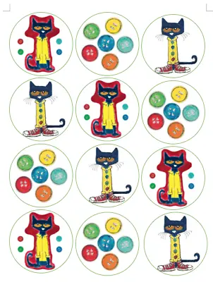 Set Of 12 Pete The Cat Buttons Edible Paper Cupcake Cookie Oreos PRE CUT • £5.79