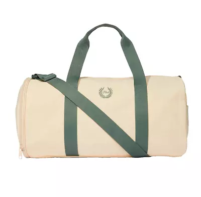 Victoria's Secret PINK Sport Gym Duffle CANVAS DUFFLE BAG Beige/Green ZIP NWT • $18.95