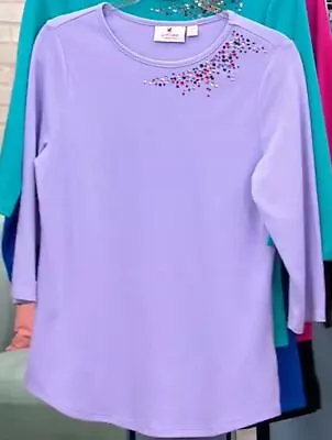 Quacker Factory Size 2X Lilac Multi-Sparkle 3/4 Sleeve Knit Top • $22.99