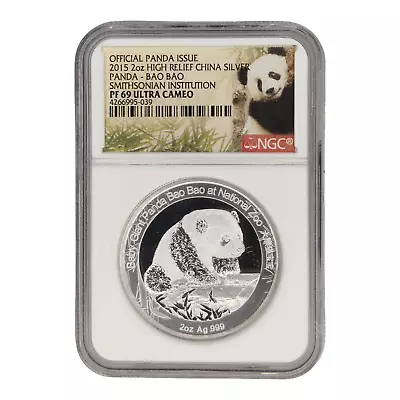 2015 China Panda Issue 2oz. Smithsonian Inst. PF69 High Relief NGC Bao Bao 5A • $135