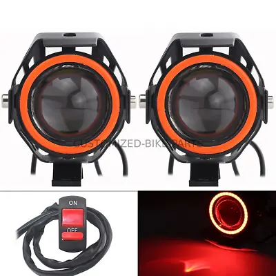 $44.64 • Buy 2x 125W U7 LED Motorcycle Angel Eyes Headlight Spotlight Auxiliary Lights - Red
