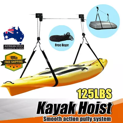 Kayak Hoist Pulley System Bike Lift Garage Ceiling Rack Storage 125LBS Capacity • $38.99