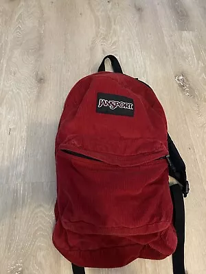 JANSPORT Corduroy Red Maroon Vintage Backpack Book Bag Full Size Adjustable • $59.99