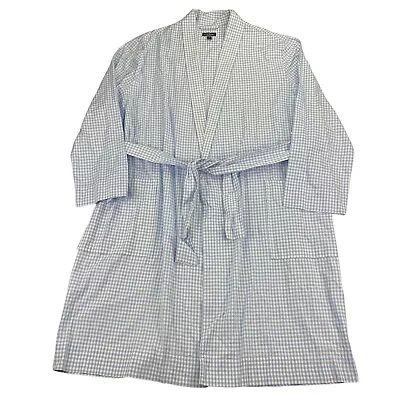 Club Room Mens Gingham Woven Pajama Sleep Robe Blue White L/XL • $21.13