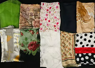 10 Vintage Head Neck Scarves Scarf Lot Printed Sheer Floral Dots One Silk • $4.99