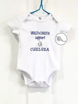 Personalised Embroidered Name Chelsea Football Team Supporter Bodysuit Baby Gift • £6.98