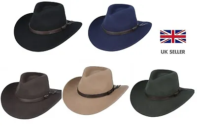 £26.76 • Buy Cowboy Hat 100% Wool Crushable Stetson Western Style Outback Fedora 8cm Brim