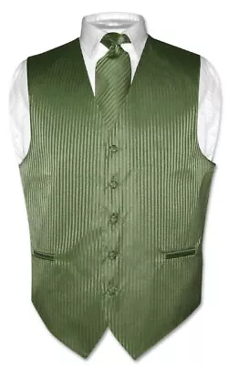 Men's Dress Vest & NeckTie Color Vertical Striped Design Neck Tie Set For Suit • $27.95