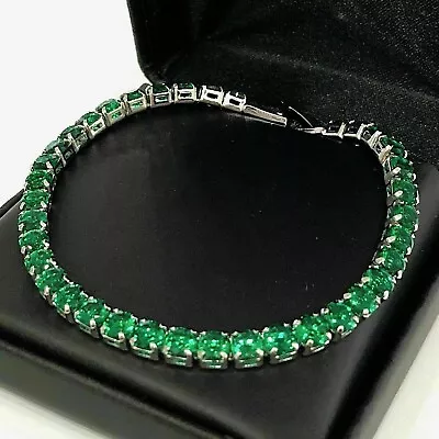 Round Lab Created Emerald Diamond Women's Tennis Bracelet 14K White Gold Finish • $173.99