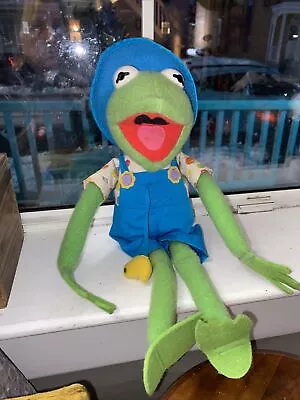 Vtg 1993 17  Plush Muppets Kermit The Frog Toy Doll Plush Felt Garden Overalls • $9.50