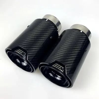 2PCS Glossy Black Carbon Fiber Exhaust Tip For M Performance BMW Universal Pipes • $105