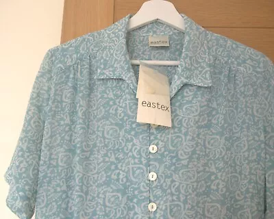 Eastex 'Aqua' Blue/Cream Paisley Button Thru Dress With Belt Size 14 BNWT • £20