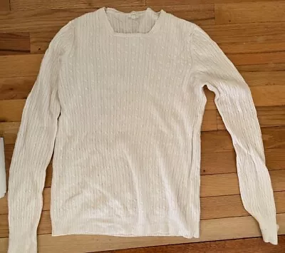 J.Crew Sweater Womens Medium White Cable Knit Pullover Casual Cotton Wool Jcrew • $14.95