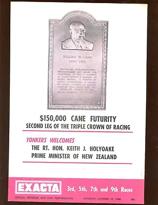 October 12 1968 Yonkers Raceway Cane Pace Harness Racing Program • $19.96