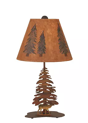 Rustic Charred Iron Tree & Elk Country Cabin Table Lamp W/Pine Tree Shade • $157.95