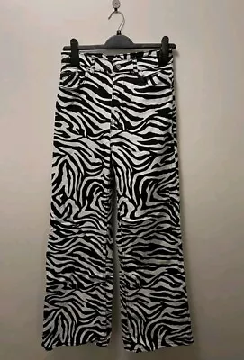 H&M Zebra Print Jeans Flares Flared Trousers Size 10 Divided 2% Elastane • £4