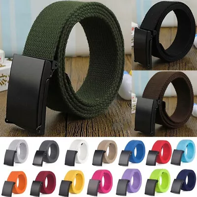 £2.51 • Buy Mens Womens Unisex Canvas Webbing Belt Regular Big Size Buckle Army Belts Solid