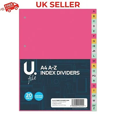 £2.99 • Buy A4 White Card A To Z -20 Part Tabbed Dividers - Index Cover File Ring Binder