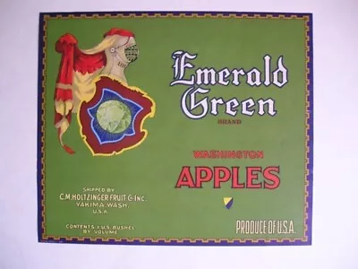 Original Vintage Fruit Crate Label Emerald Green Brand Apples Yakima Wash • $3.99