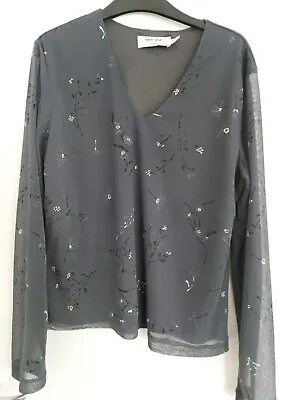 Mexx Grey Floral Long Transparent Sleeve V Neck Top Size M • $4.23