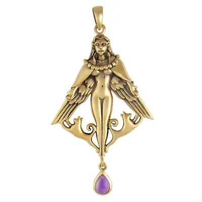 Bronze Freya Pendant Amethyst - Dryad Design Asatru Norse Love Goddess Viking  • $39.99