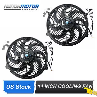 2 X 14  Inch Universal Slim Fan Push Pull Electric Radiator Cooling 12V Mount • $29.89