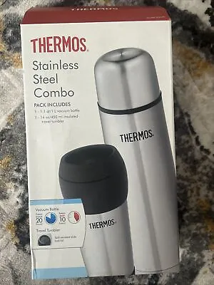 Thermos Stainless Steel Combo 1L Vacuum Flask & 450 Insulated Travel Tumbler • $26.99