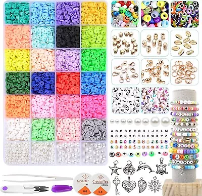 6800 Clay Beads Bracelet Making Kit 24 Colors Spacer Flat Beads For Kids Jewelry • $14.99