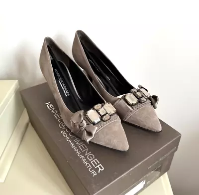 Kennel & Schmenger 100% Leather Upper & Sole Brown Kitten Heel Jewel Shoes Sz 5 • £49.99