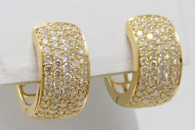 18k Yellow Gold Pair Of Wide Pavé Diamond Reversible Heart Huggie Earrings B4787 • $1924