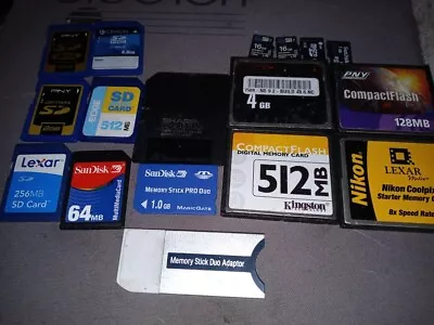 Mixed Lot Of 18 Memory Cards 52.48gb Cf Sd Mmc Memory Stick Duo Smart Media • $60