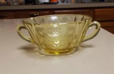 Madrid Depression Glass Cream Soup Bowl Handled Yellow /  Amber Federal Glass • $4.89