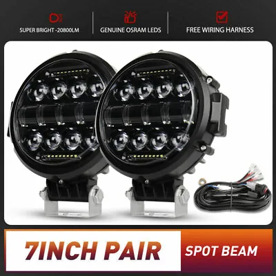 Pair 7 Inch LED SPOT Driving Lights Round Work Offroad 4x4 12V Black Fog • $92.99