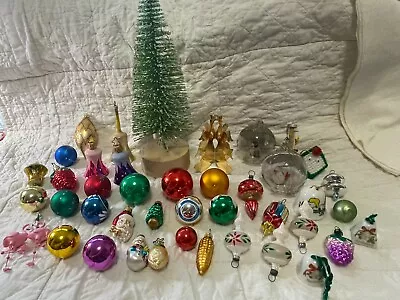 Lot Of 42 Mini Christmas Ornaments And Bristle Brush Tree • $28