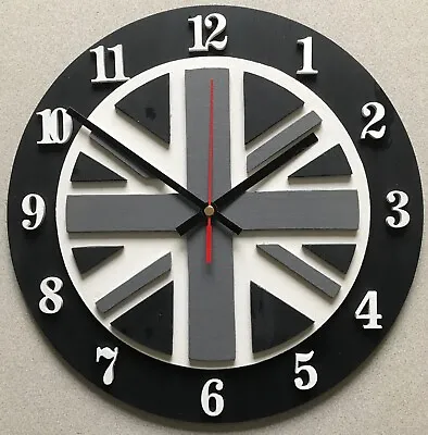 Handmade Union Jack Wooden Wall Clock No Battery App12” Other Colours Available  • £25