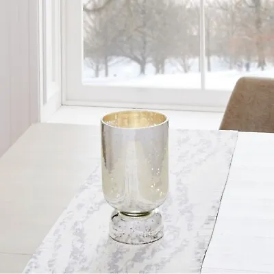 West Elm Mercury Glass Pedestal Hurricane Large Silver Candleholder/Vase 16  Hi • $55