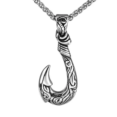 Authentic Men's Hawaiian Fish Hook Pendant Necklace In Stainless Steel • $9.88