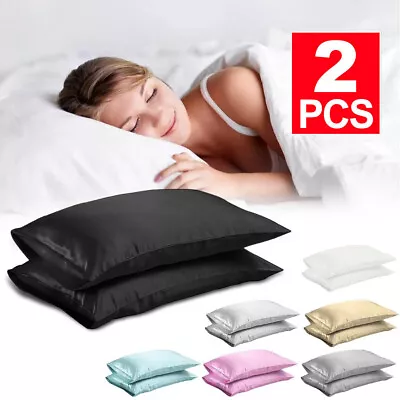 2 Pack Satin Pillowcases For Hair And Skin Ultra-Soft Pillow Cases Cover Set • £3.99