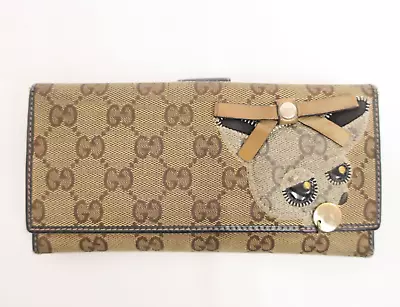 Authentic GUCCI GG Canvas Leather Bifold Long Wallet #26906 • $69