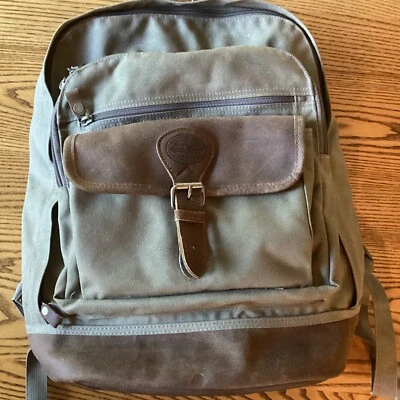 $99.95 • Buy Vintage Eddie Bauer Backpack Leather Bottom Canvas Green Rucksack Bag Hiking