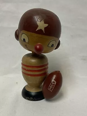 Vintage Wood Football Star Helmet Sport Spring Bobble Head Doll Japan • $25