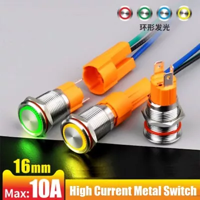 16mm LED Light High Current 10A High-power Latching Momentary Push Button Switch • $8.60