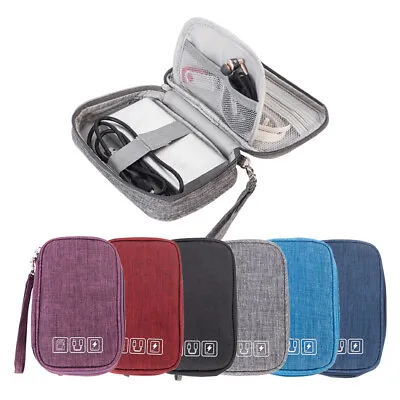 Portable Cable Digital Storage Bag USB Gadgets Wires Charger Power Bank Pouch • £6.71