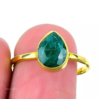 Gift For Her 925 Sterling Silver Natural Emerald Gemstone Statement Ring Size 8 • $7.99