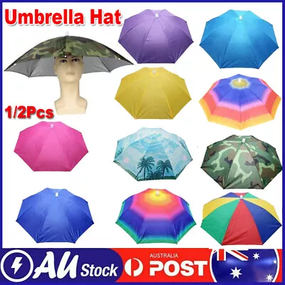 Sun Umbrella Hat Outdoor Rain Foldable Golf Fishing Camping Headwear Head Caps • $10.99