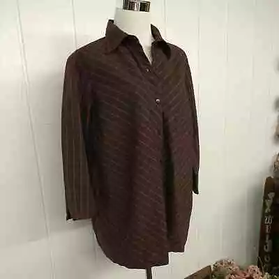 Duo Maternity - Stretch Cotton Blend Collared 3/4 Sleeve Blouse Brown - Medium • $5.98