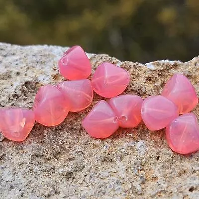 10 Pink Opalescent Vintage Glass Beads Smooth Angular DIY Jewelry Making • $6.75